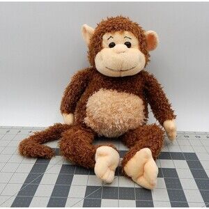Kellytoy Monkey Plush Brown Shaggy Scruffy Fur Chimp Stuffed Animal Toy Sitting